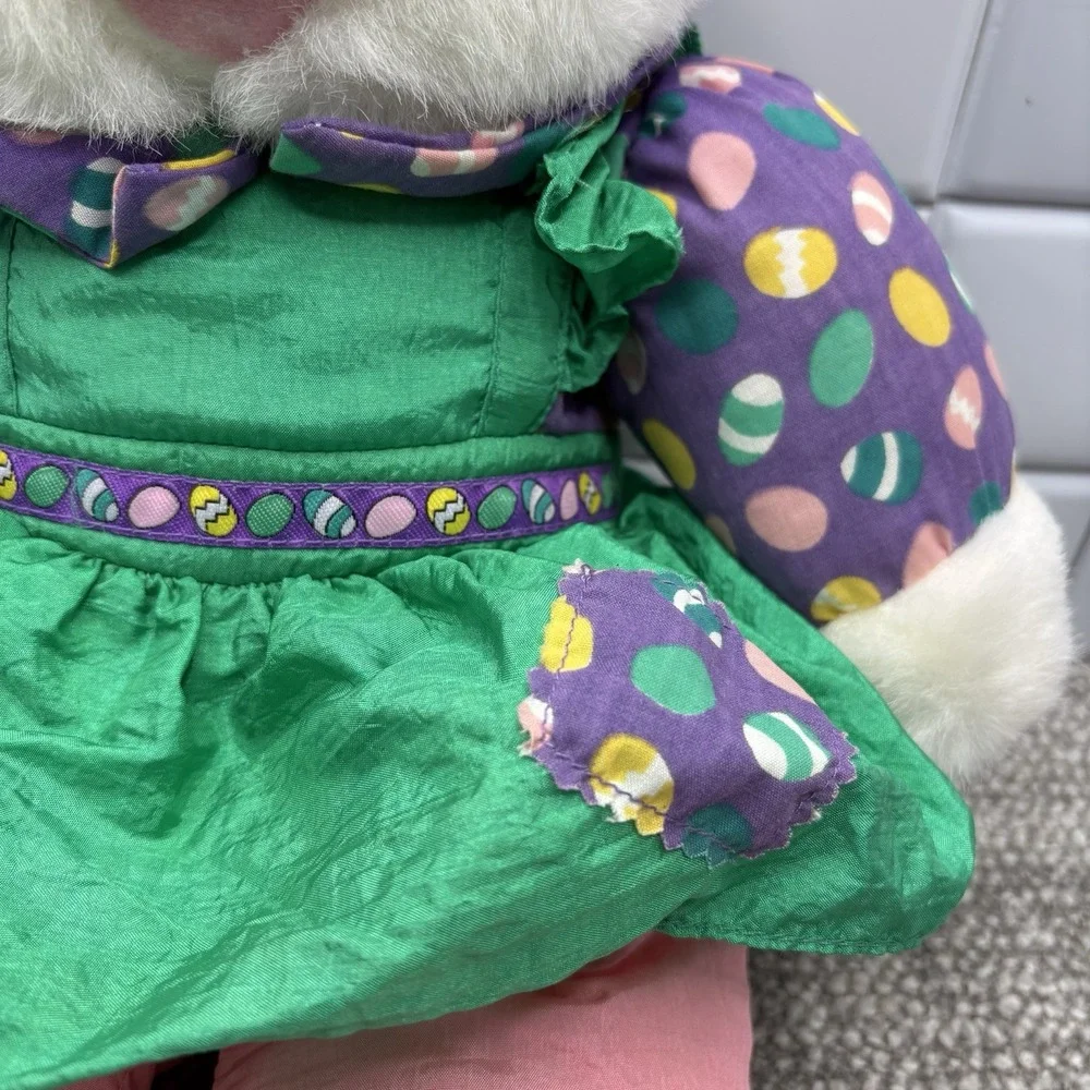 VTG 1993 Nylon Plush Rabbit Easter‎ Bunny Green Purple Silky Parachute Rare Hg10